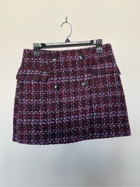 Forever 21 Burgundy Plaid Tweed Mini Skirt
